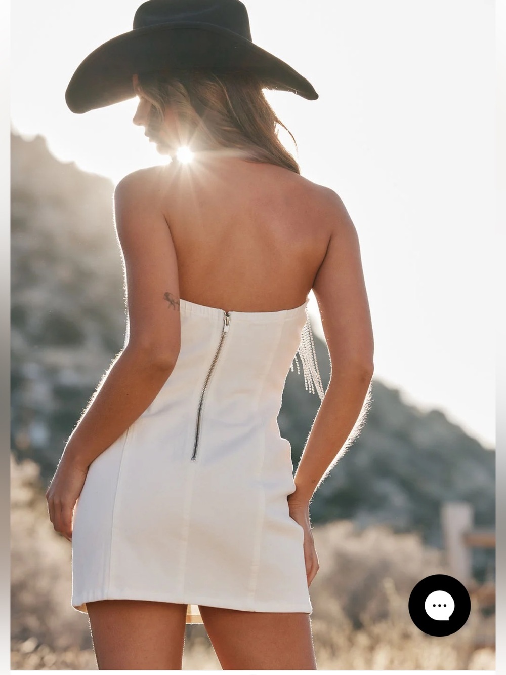 NWT 12th Tribe Rylie Denim White Strapless Mini Dress Rhinestone Fringe Sz S - Picture 3 of 10